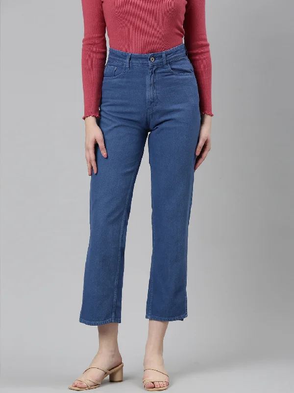 Sports Fitness Wear Women Blue Solid Regular Fit Denim Jeans