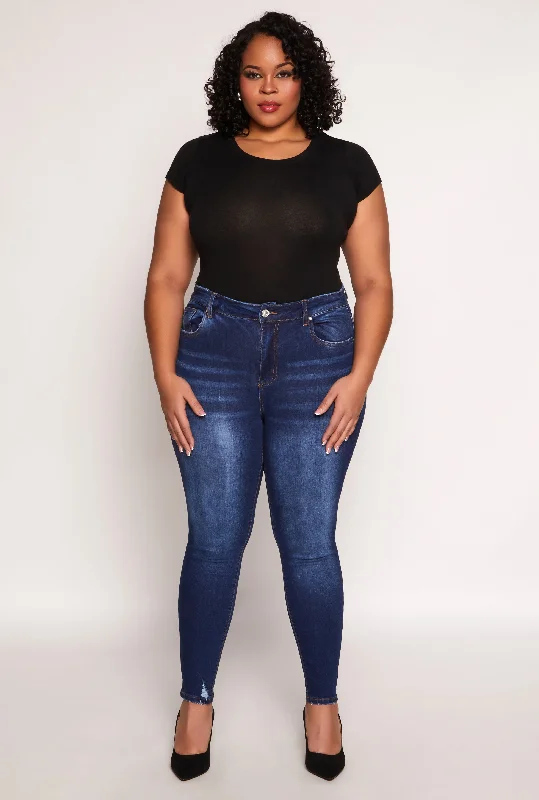 Sports Functional Style Plus Size WAX Distressed Skinny Jeans