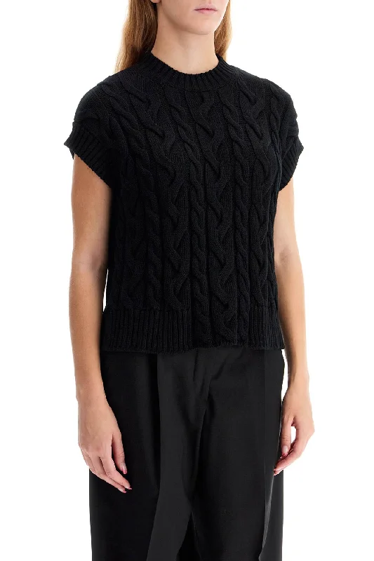 Sports Zipper Style S Max Mara Cotton Cable Knit Vest With Braided Design