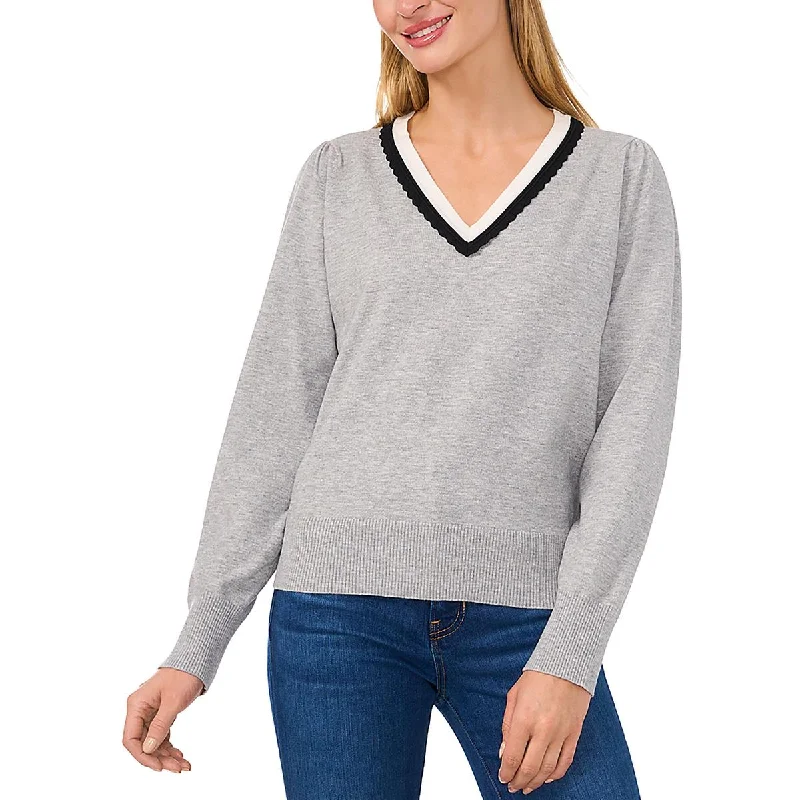 Must-have For Autumn And Winter Womens Scalloped Polyester V-Neck Sweater