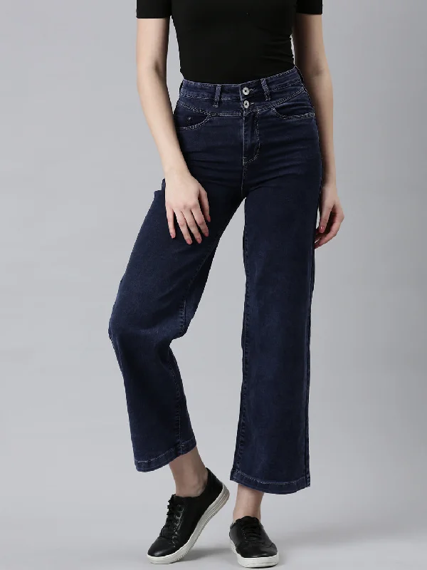 Fashionable And Versatile Women Navy Blue Solid Mom Fit Denim Jeans