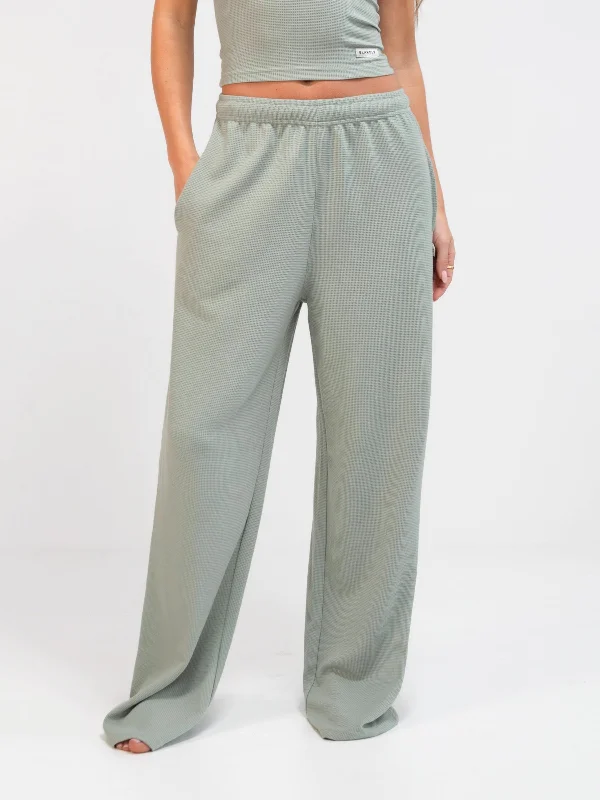 Romantic And Sweet Soft Waffle Trousers - Sage Green