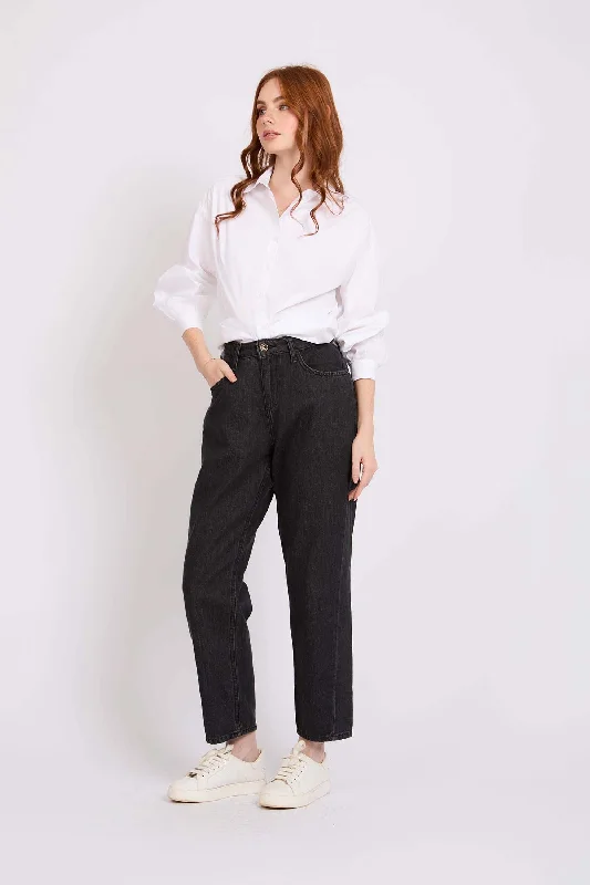 European And American Style Women  Denim Pant  Relaxed Fit High Waist Charcoal