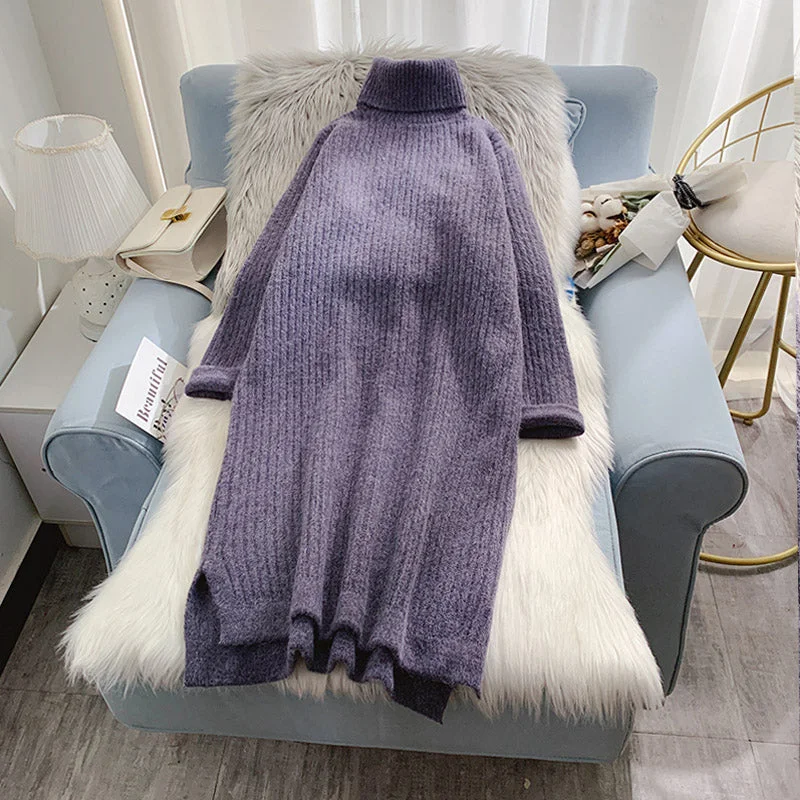 Everyday Style Medium length sweater women's Korean version loose over the knee  4931