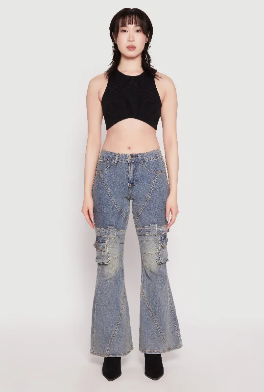 Wearable At Home Or Out Spoon Jeans Buckle Detail Flare Jeans
