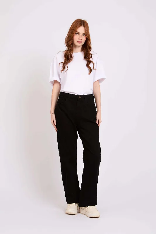 Short Design Women Straight Fit High Waist Denim Pant Black