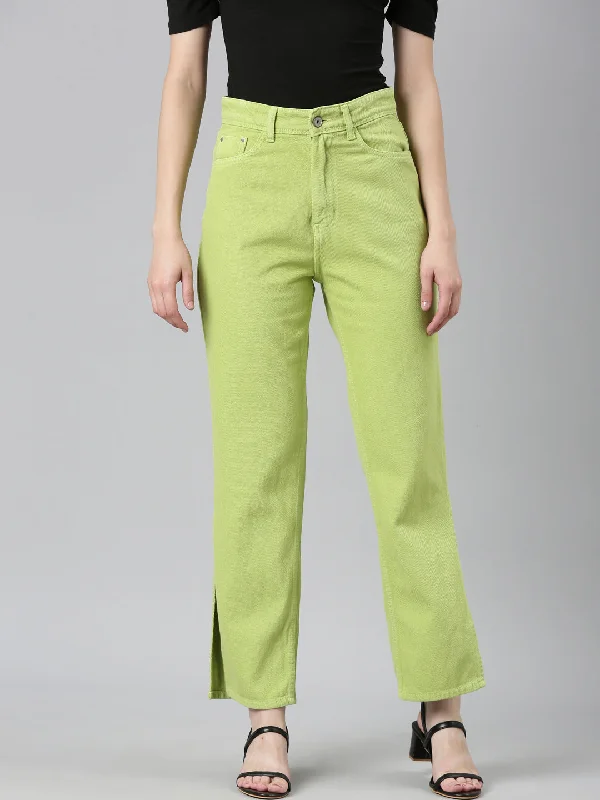 Street Charm Women Lime Green Solid Regular Fit Denim Jeans