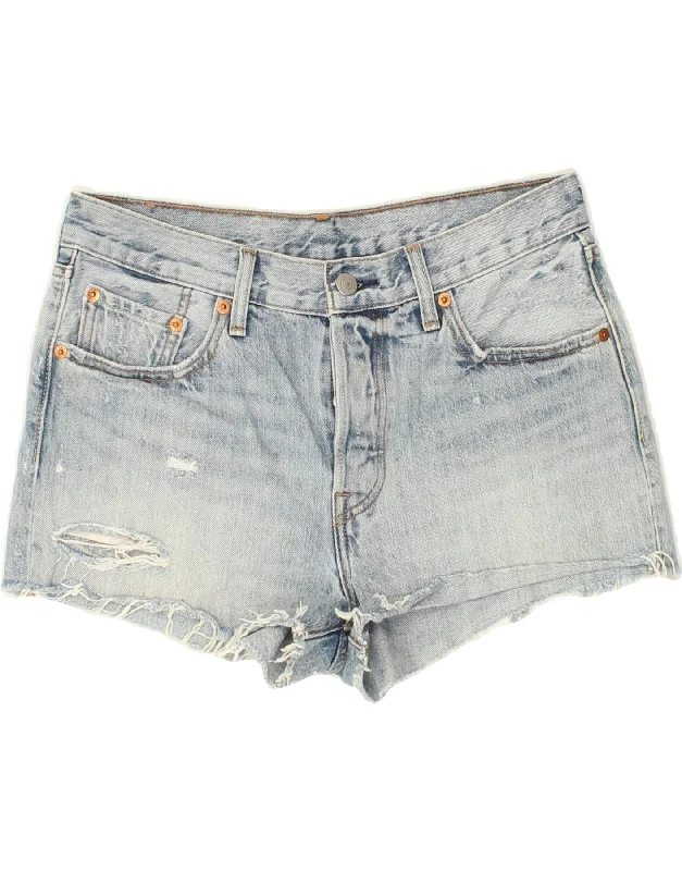 Embroidered Letters LEVI'S Womens 501 Distressed Denim Hot Pants W28 Medium  Blue Cotton