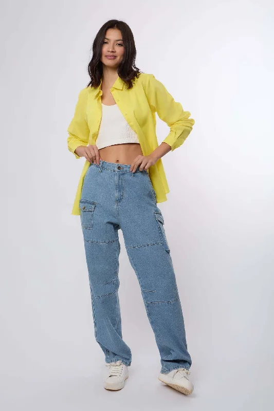 Modern Tailoring Women Cargo Denim Jeans Indigo Wash