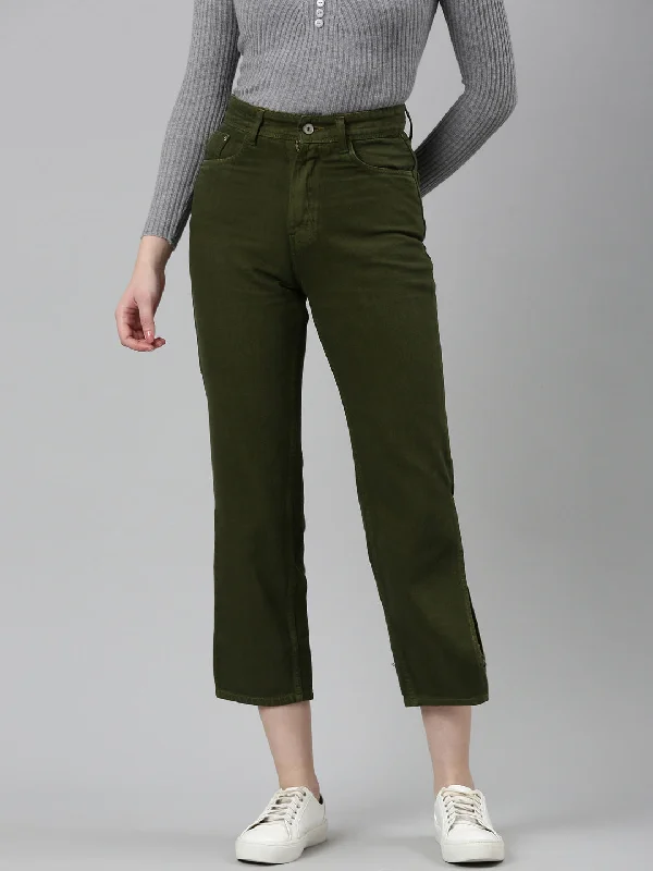 Elegant and noble Women Olive Solid Straight Fit Denim Jeans