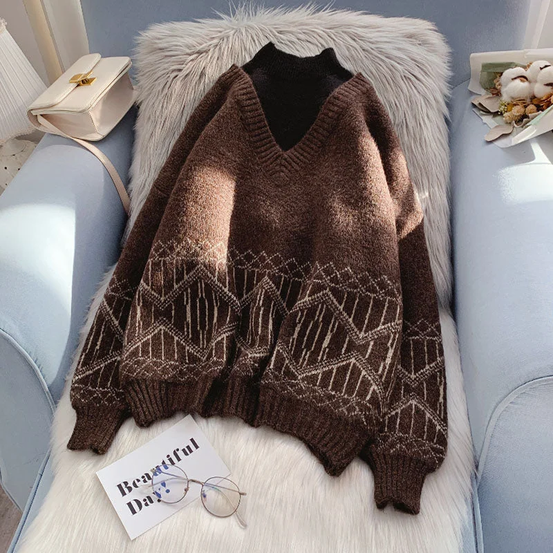 Chic Relaxation Fake two high necked sweaters and foreign style tops  4937