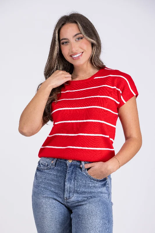Simple Style Wrapping It Up Women's Striped Short Sleeve Sweater