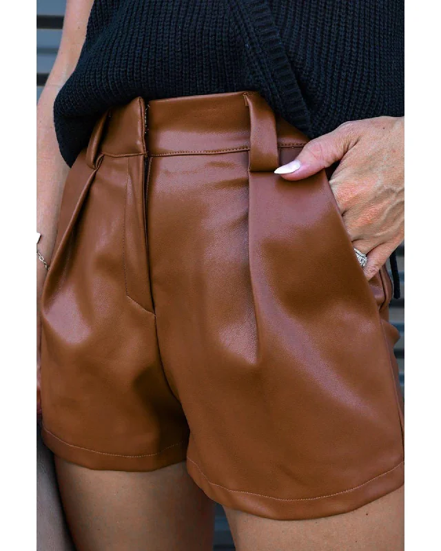 French Style Azura Exchange Pleated Faux Leather Casual Shorts - 16 US