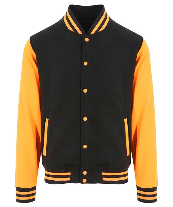 Romantic And Fresh JHA043 - Just Hoods By AWDis Mens Heavyweight Letterman Jacket | Jet Black/Orange Crush Romantic And Fresh JHA043 - Just Hoods By AWDis Mens Heavyweight Letterman Jacket | Jet Black/Orange Crush