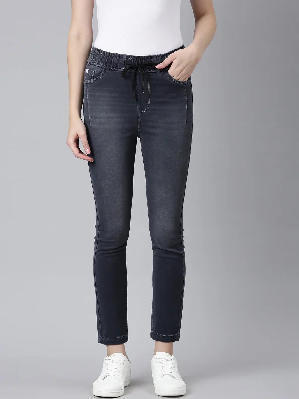 Effortless Elegance Women Grey Solid Jogger Denim Jeans