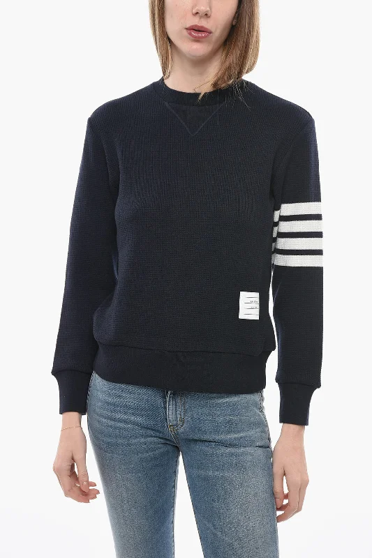 Elegant Series Thom Browne Crew Neck Cashmere Blend Sweater With Contrasting Bands