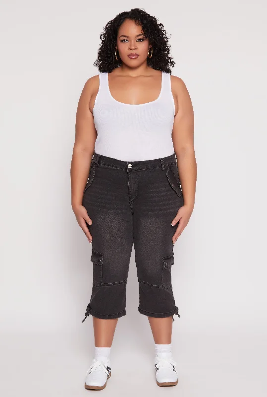 Classic Retro Plus Size VIP Cargo Capri Jeans