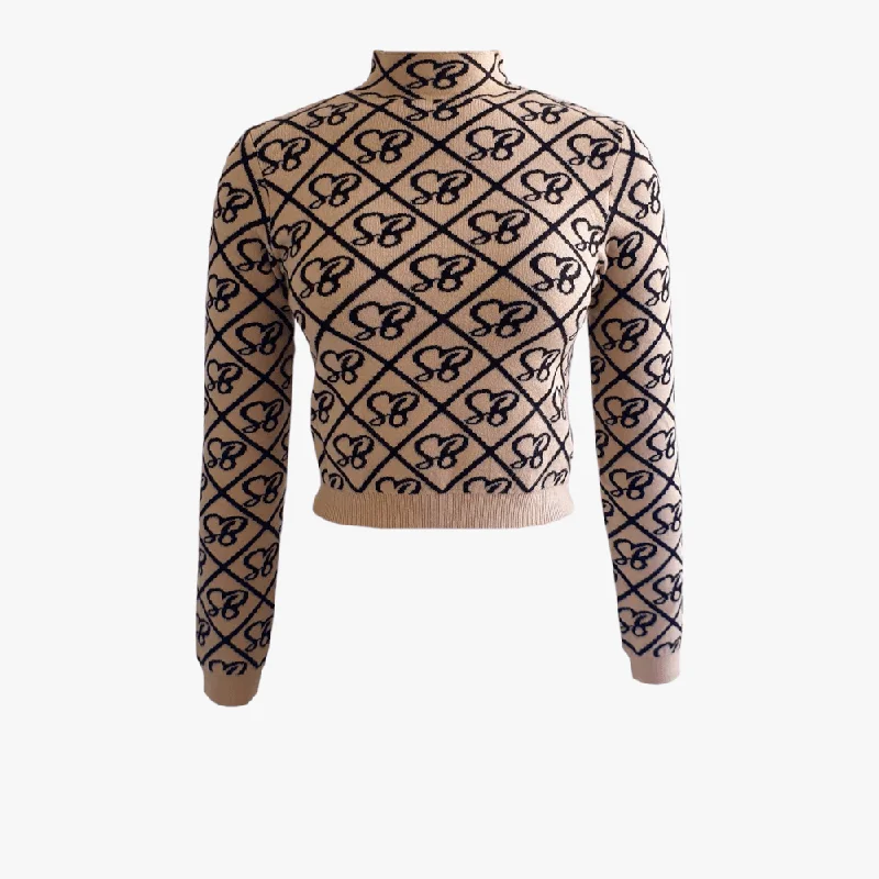 Dessert Matching Sissy Boy Logo Crop Turtle Knit Long Sleeve Top Stone Black
