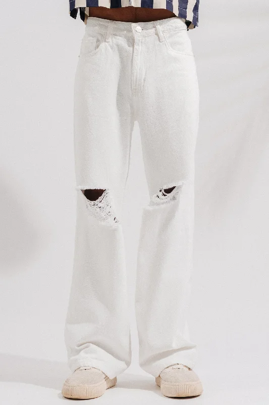 Integrated Design Distressed White Men's Jeans