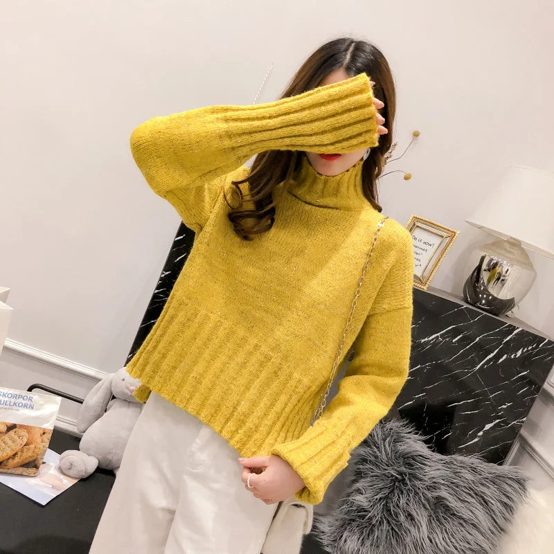 College Style Retro High Neck Japanese sweater for women to wear Hong Kong Style  4912