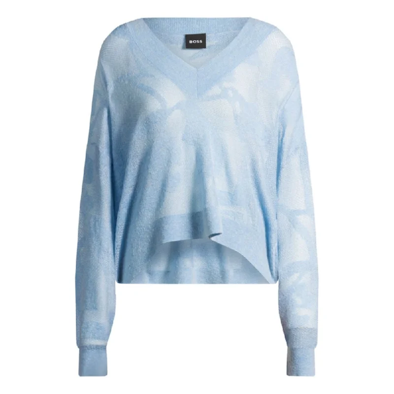 Comfortable Series V-neck sweater in floral knitted jacquard