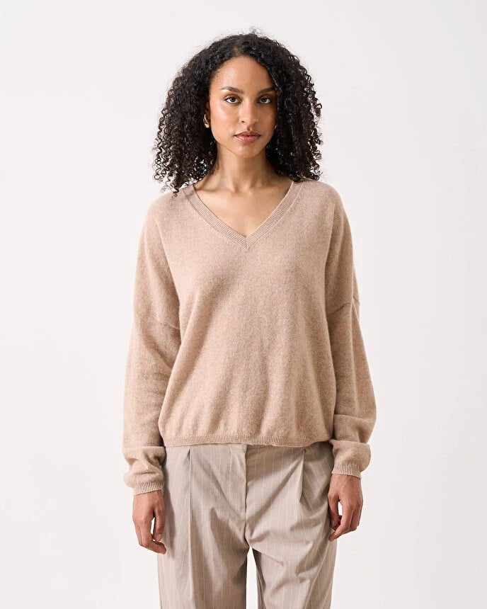 French Style Alicia V Neck Sweater Sand