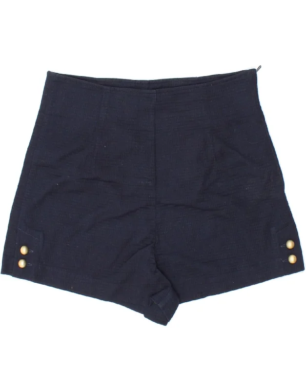 Exquisite Craftsmanship BENETTON Womens High Waist Casual Shorts IT 44 Medium W28 Navy Blue Cotton