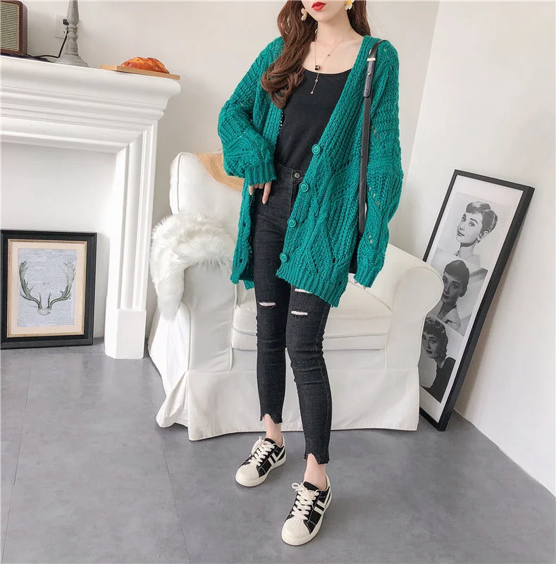 New Autumn And Winter Styles Korean loose hollow out sweater coat 4909