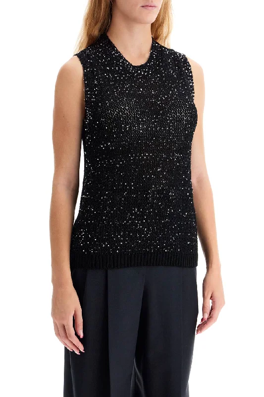 Layered Style Golden Goose Knitted Vest With Sequins Embell