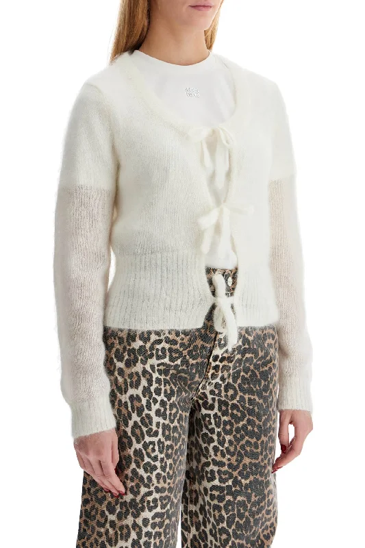 Elegant And Charming Ganni Mohair Cardigan With Bow Accents