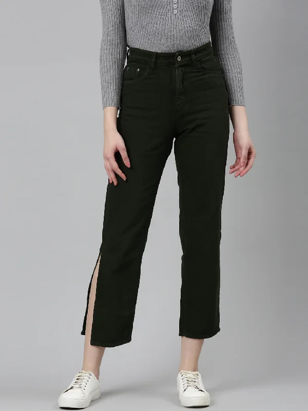 Urban Sense Women Olive Solid Regular Fit Denim Jeans