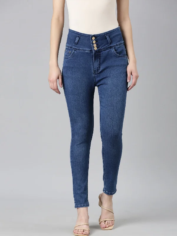 Comfortable and simple Women Blue Solid Skinny Fit Denim Jeans