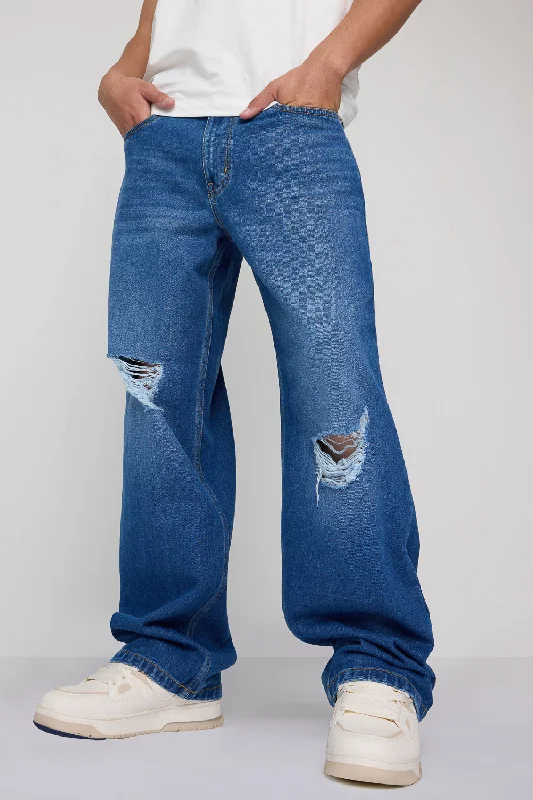 Luxury Fashion Men's Urban Distressed Wide Fit Denim Jeans