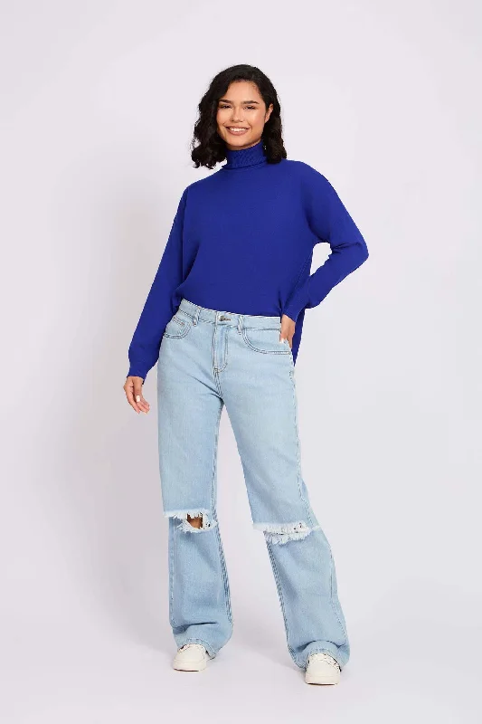 Classic And Versatile Women Denim Pant  Wide Leg High Waist Ice Wash