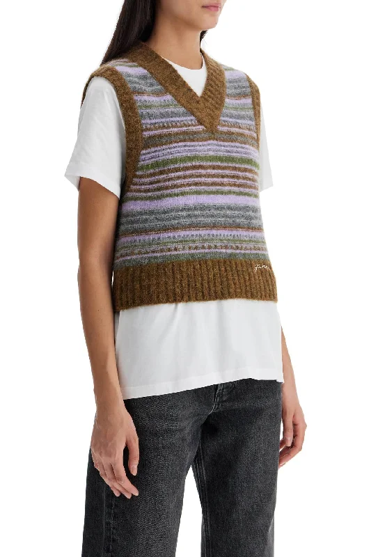 Stretch Design Ganni 'soft Striped Knit Vest With A Comfortable