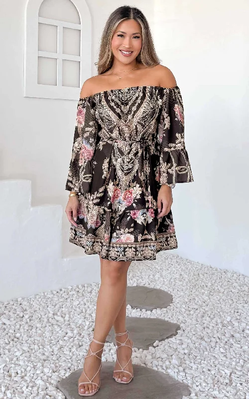 Casual Wear Michelle Gem Embellished Dress - Black Multi Floral