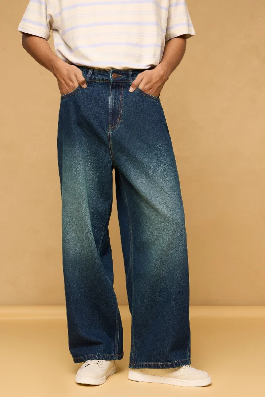 Elegant Series Sea Blue Men's Wide Leg Jeans