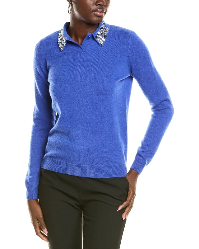 Unique Prints sofiacashmere Embellished Collar Cashmere Sweater