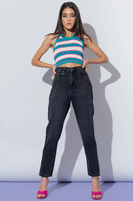 High-end Customization Charcoal Black Mom Fit Jeans