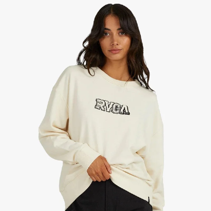 Trendy Items Rvca Womens Patched Curl Pullover Sweater Natural Beige