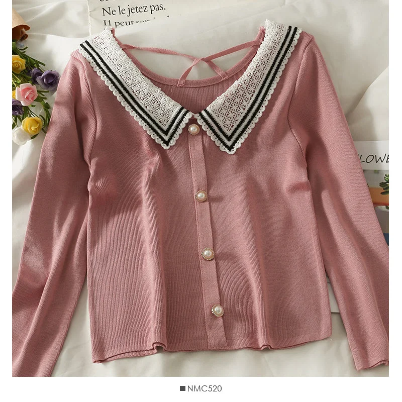 Personalized Wear Cut out contrast stitching stripe Lapel backing blouse women's  2078
