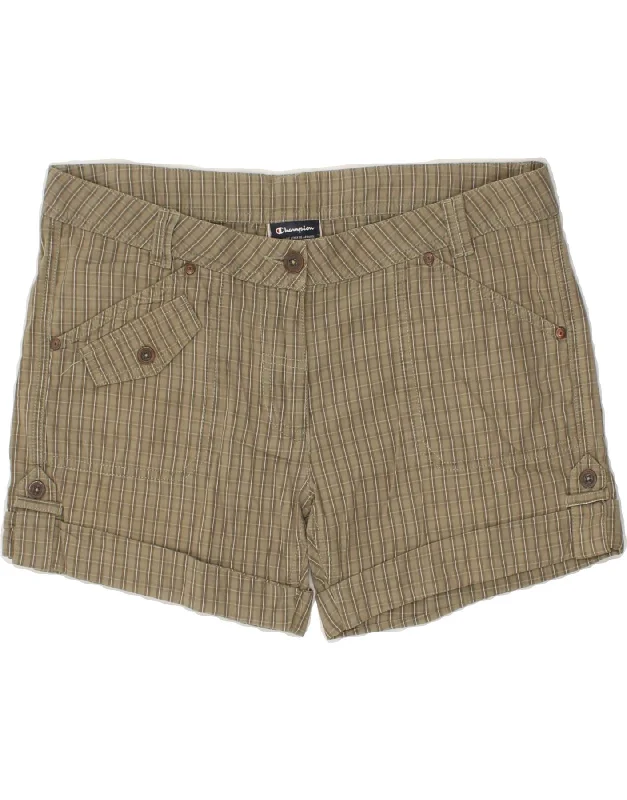 Smart Comfort CHAMPION Womens Hot Pants Medium W32 Beige Check Cotton