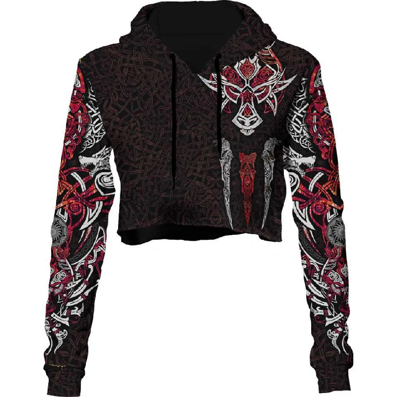 Comfortable Fashion Fenrir Crop Hoodie - Crimson Edition