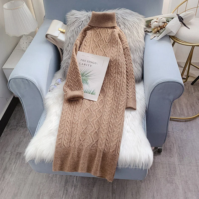 Street Casual Style High neck long style with coat and woolen dress  4926
