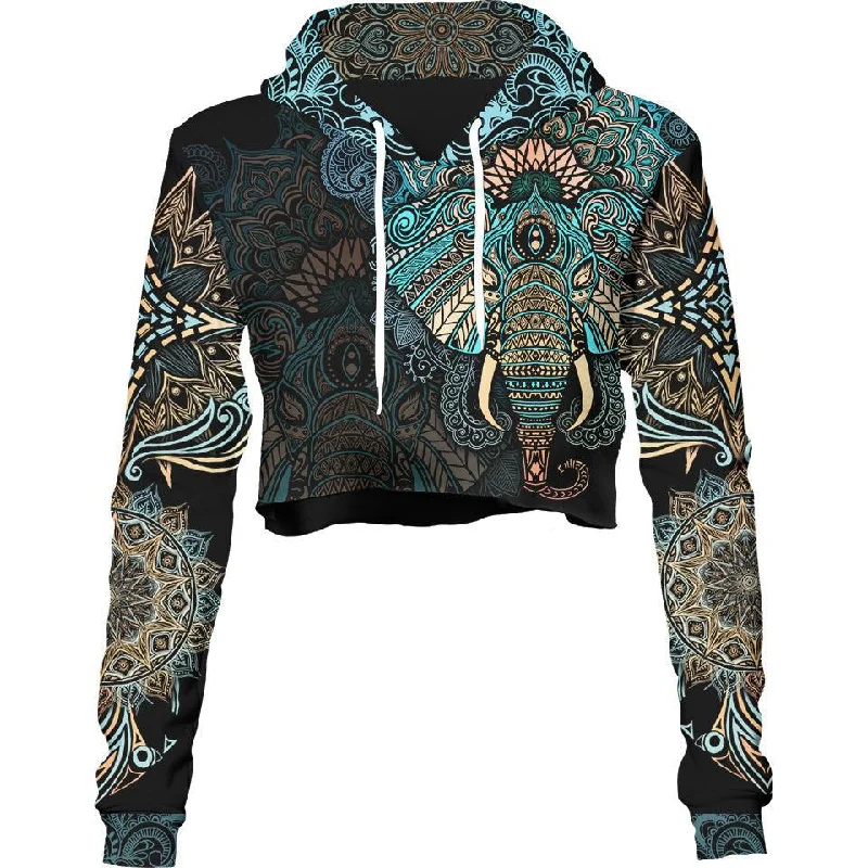High-quality Design Elephant Mandala Crop Hoodie - Spirit Edition