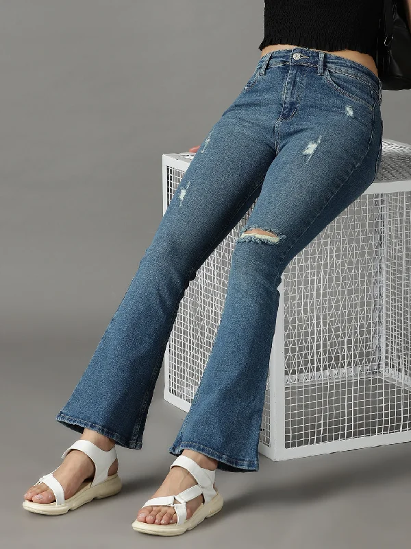 Fashionable In The Times Women's Blue Solid Bootcut Denim Jeans