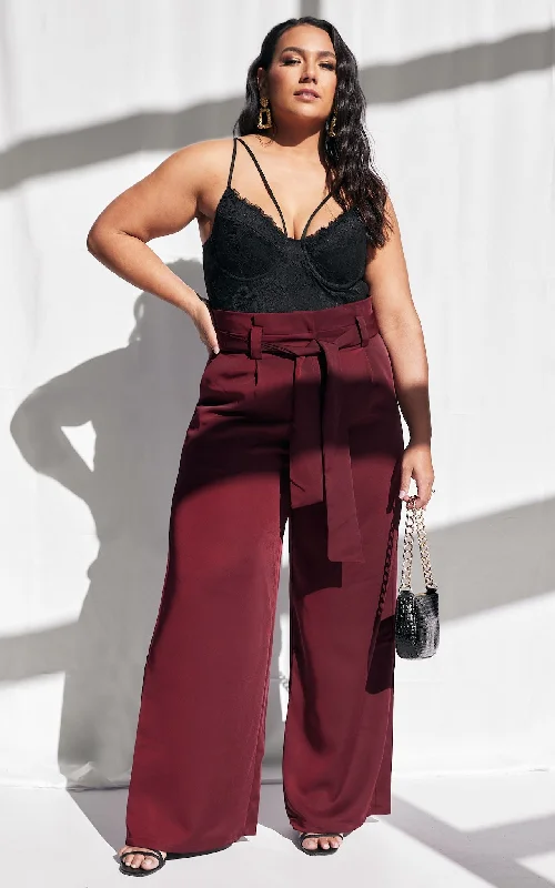 Elegant Outline Nookie Wide Leg Pants - Burgundy