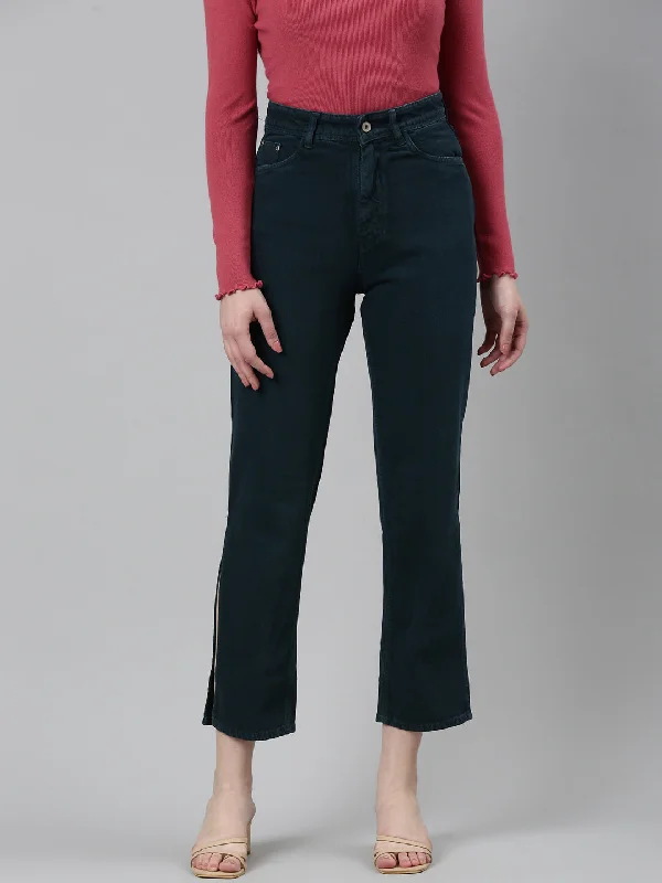 Boutique Recommendation Women Teal Solid Straight Fit Denim Jeans