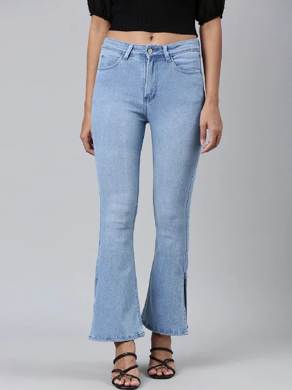 Comfortable Fashion Women Blue Solid Bootcut Denim Jeans