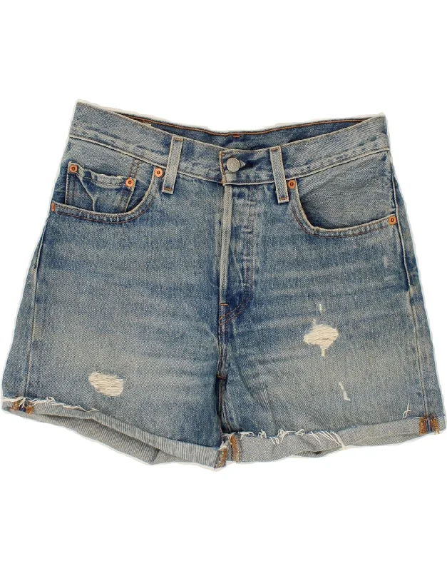 Literary Style LEVI'S Womens Distressed Denim Shorts W26 Small Blue Cotton